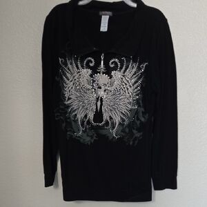Black Long Sleeve Top with Silver Embellishment